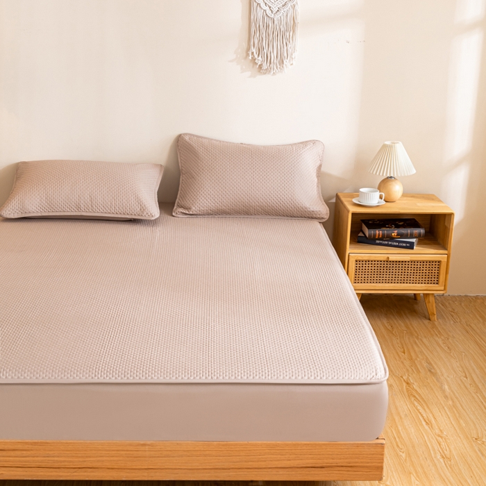 91家纺网 家纺一手货源 找家纺 宇淳国际 2026新款小竺棉超声波床笠三件套外贸跨境电商亚马逊速卖通欧美特殊尺寸可定制 卡其-小竺棉夹棉床笠