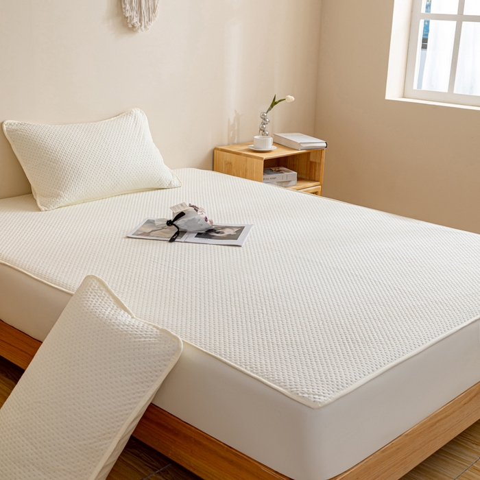 91家纺网 家纺一手货源 找家纺 宇淳国际 2026新款小竺棉超声波床笠三件套外贸跨境电商亚马逊速卖通欧美特殊尺寸可定制 米白-小竺棉夹棉床笠