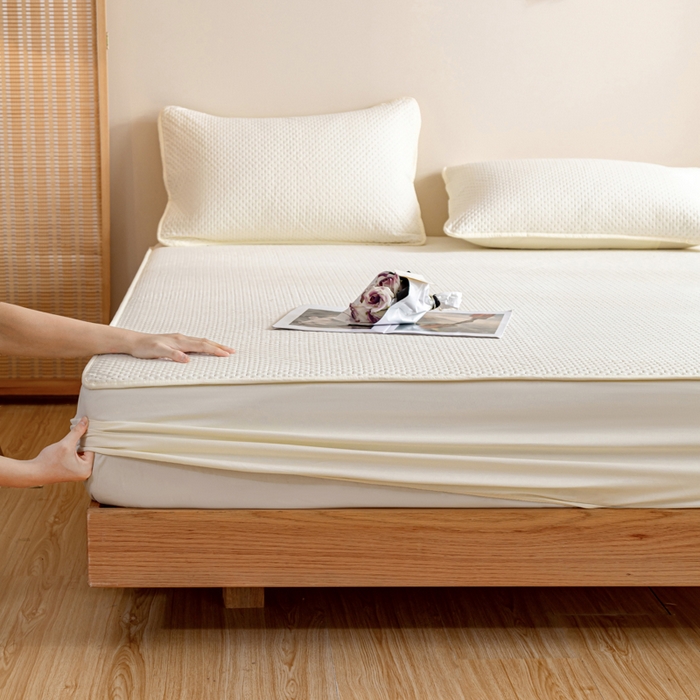 91家纺网 家纺一手货源 找家纺 宇淳国际 2026新款小竺棉超声波床笠三件套外贸跨境电商亚马逊速卖通欧美特殊尺寸可定制 米白-小竺棉夹棉床笠