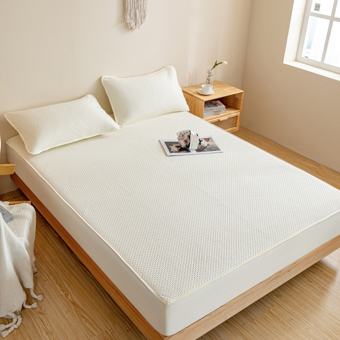 91家纺网 家纺一手货源 找家纺 宇淳国际 2026新款小竺棉超声波床笠三件套外贸跨境电商亚马逊速卖通欧美特殊尺寸可定制 米白-小竺棉夹棉床笠