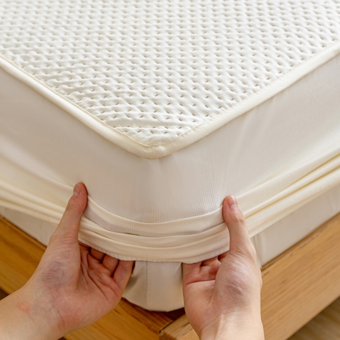 91家纺网 家纺一手货源 找家纺 宇淳国际 2026新款小竺棉超声波床笠三件套外贸跨境电商亚马逊速卖通欧美特殊尺寸可定制 米白-小竺棉夹棉床笠