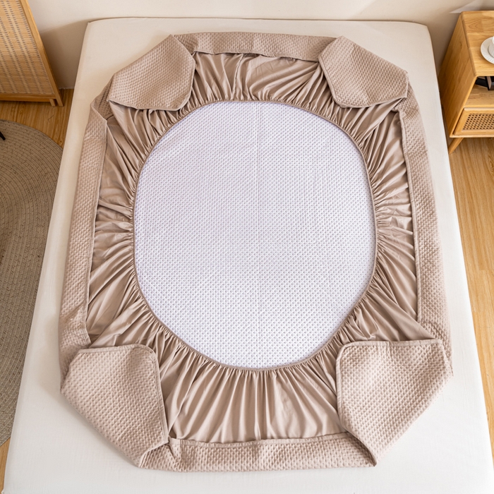 91家纺网 家纺一手货源 找家纺 宇淳国际 2026新款小竺棉超声波床笠三件套外贸跨境电商亚马逊速卖通欧美特殊尺寸可定制 卡其-小竺棉夹棉床笠