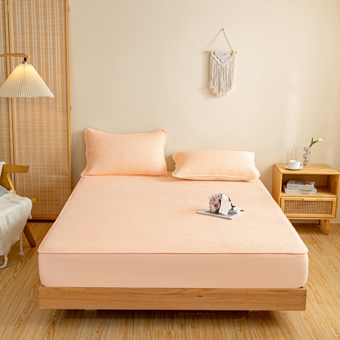 宇淳国际 2026新款小竺棉超声波床笠三件套外贸跨境电商亚马逊速卖通欧美特殊尺寸可定制 玉色-小竺棉夹棉床笠