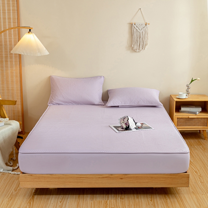 宇淳国际 2026新款小竺棉超声波床笠三件套外贸跨境电商亚马逊速卖通欧美特殊尺寸可定制 浅紫-小竺棉夹棉床笠