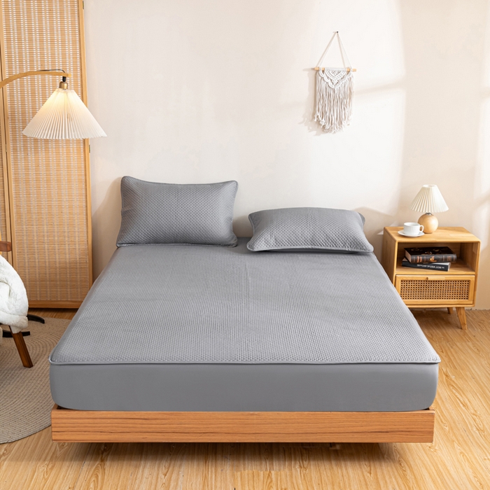 宇淳国际 2026新款小竺棉超声波床笠三件套外贸跨境电商亚马逊速卖通欧美特殊尺寸可定制 浅灰-小竺棉夹棉床笠