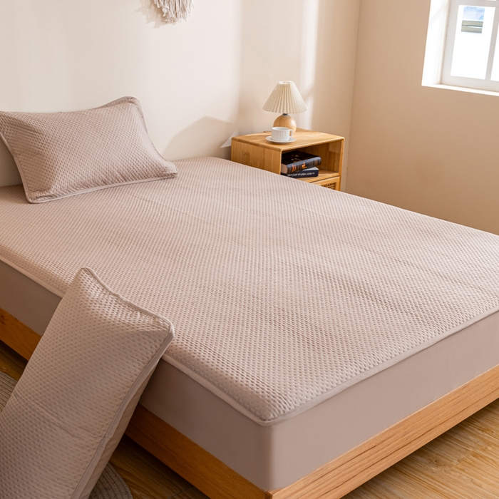 91家纺网 家纺一手货源 找家纺 宇淳国际 2026新款小竺棉超声波床笠三件套外贸跨境电商亚马逊速卖通欧美特殊尺寸可定制 卡其-小竺棉夹棉床笠