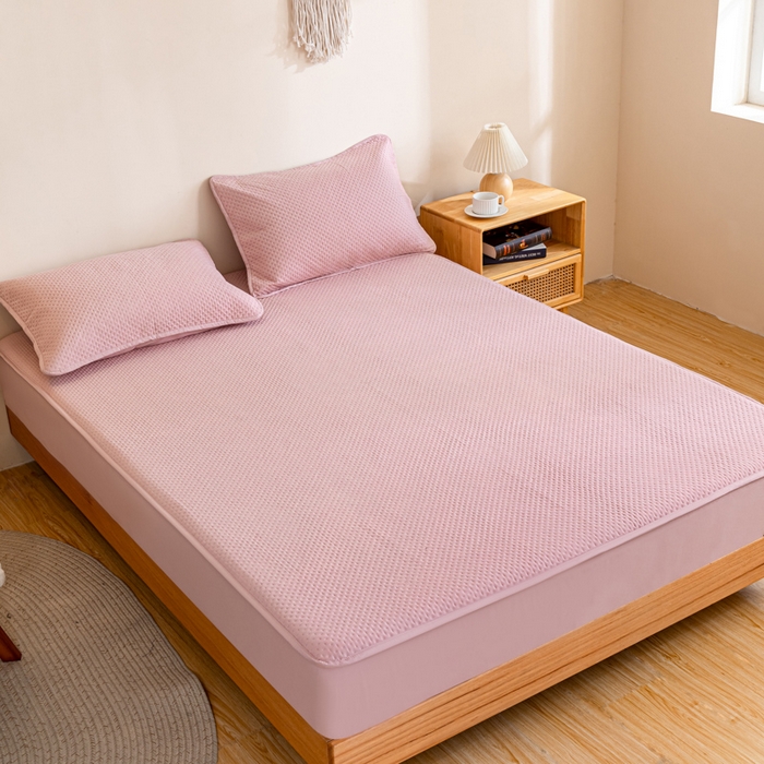 91家纺网 家纺一手货源 找家纺 宇淳国际 2026新款小竺棉超声波床笠三件套外贸跨境电商亚马逊速卖通欧美特殊尺寸可定制 浅粉-小竺棉夹棉床笠