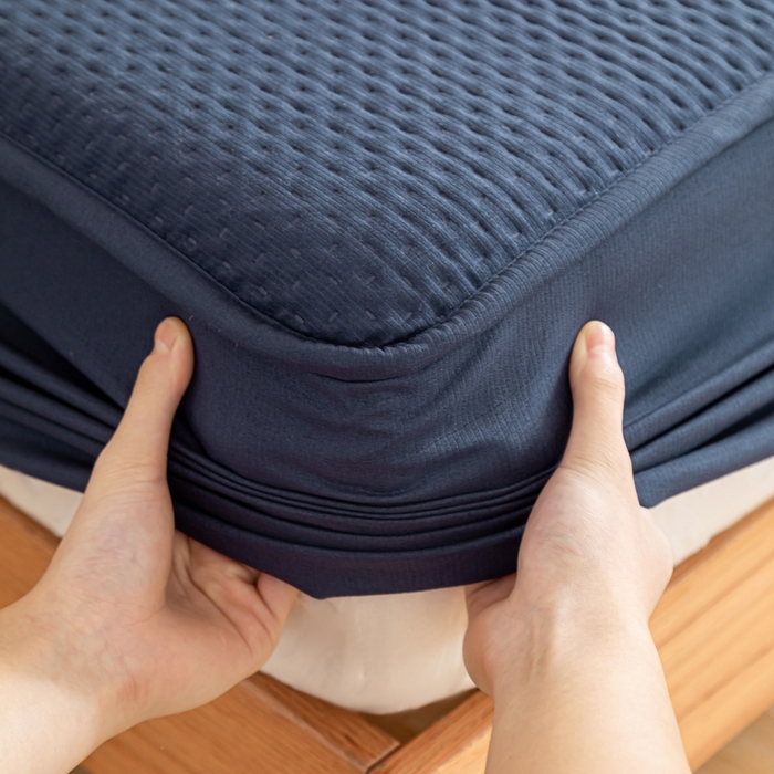 91家纺网 家纺一手货源 找家纺 宇淳国际 2026新款小竺棉超声波床笠三件套外贸跨境电商亚马逊速卖通欧美特殊尺寸可定制 藏青-小竺棉夹棉床笠