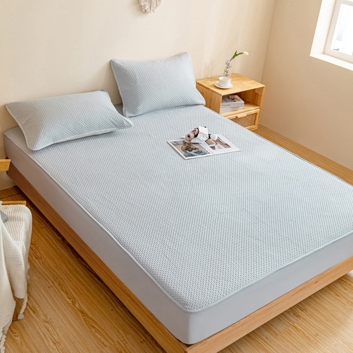 91家纺网 家纺一手货源 找家纺 宇淳国际 2026新款小竺棉超声波床笠三件套外贸跨境电商亚马逊速卖通欧美特殊尺寸可定制 兰灰-小竺棉夹棉床笠