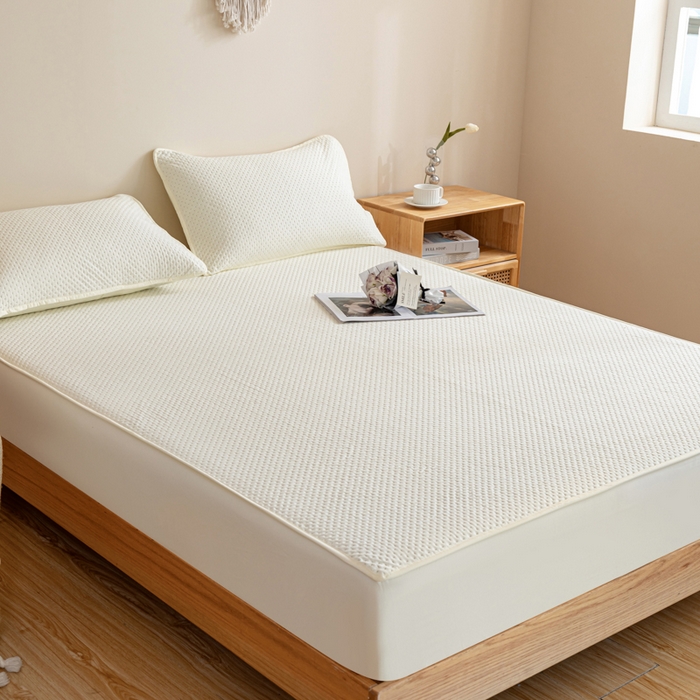 91家纺网 家纺一手货源 找家纺 宇淳国际 2026新款小竺棉超声波床笠三件套外贸跨境电商亚马逊速卖通欧美特殊尺寸可定制 米白-小竺棉夹棉床笠