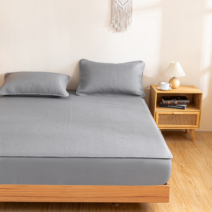 91家纺网 家纺一手货源 找家纺 宇淳国际 2026新款小竺棉超声波床笠三件套外贸跨境电商亚马逊速卖通欧美特殊尺寸可定制 浅灰-小竺棉夹棉床笠