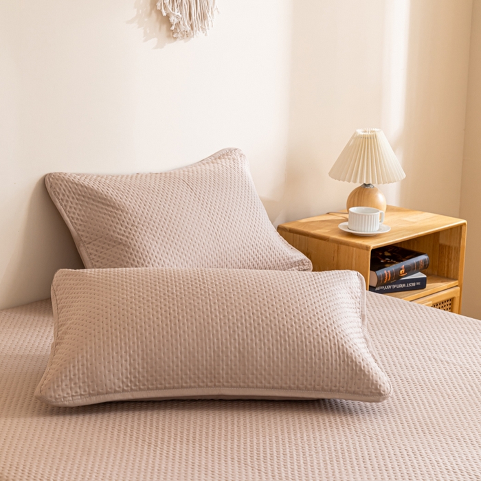 91家纺网 家纺一手货源 找家纺 宇淳国际 2026新款小竺棉超声波床笠三件套外贸跨境电商亚马逊速卖通欧美特殊尺寸可定制 卡其-小竺棉夹棉床笠