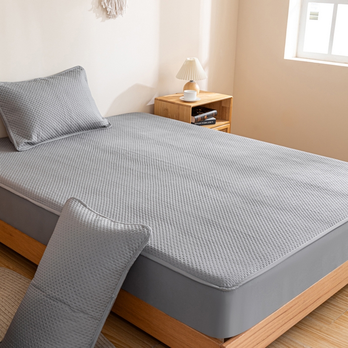 91家纺网 家纺一手货源 找家纺 宇淳国际 2026新款小竺棉超声波床笠三件套外贸跨境电商亚马逊速卖通欧美特殊尺寸可定制 浅灰-小竺棉夹棉床笠