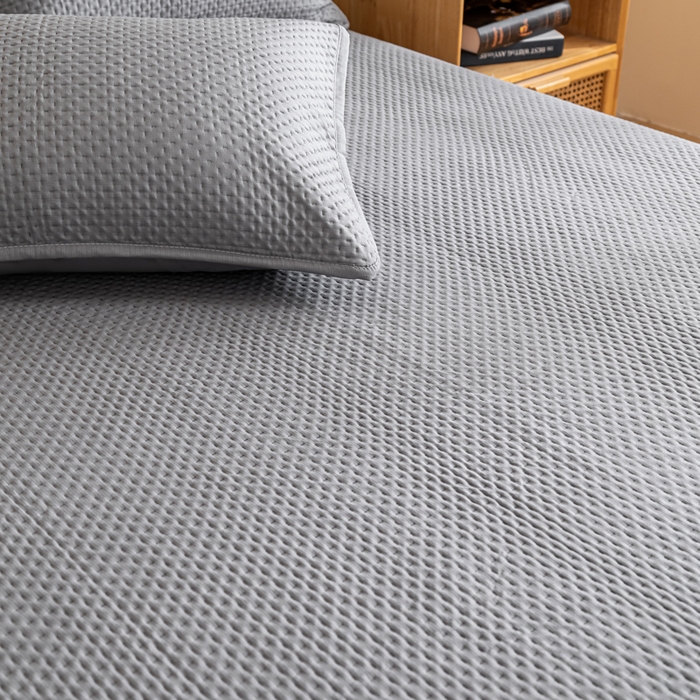 91家纺网 家纺一手货源 找家纺 宇淳国际 2026新款小竺棉超声波床笠三件套外贸跨境电商亚马逊速卖通欧美特殊尺寸可定制 浅灰-小竺棉夹棉床笠