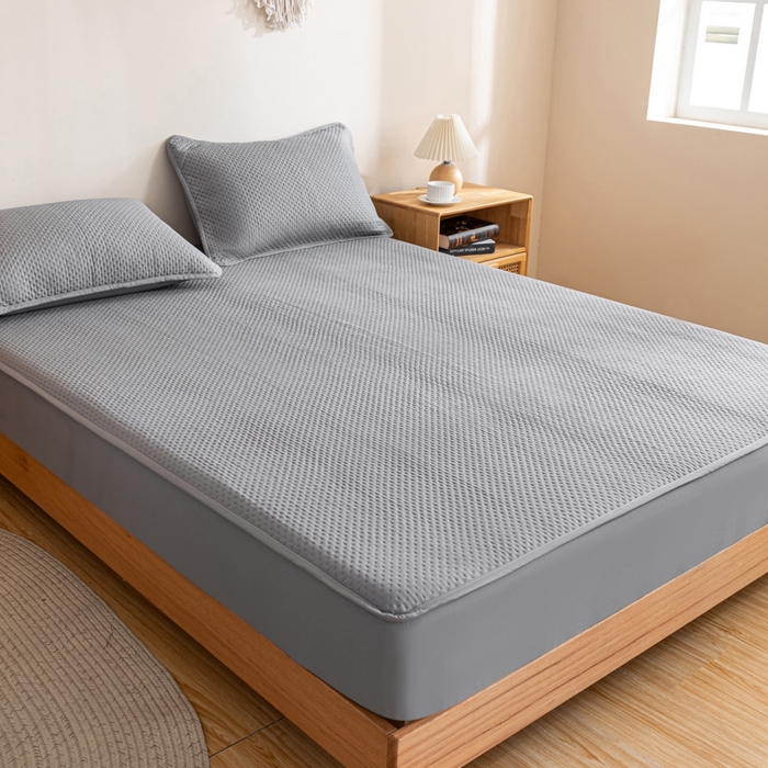 91家纺网 家纺一手货源 找家纺 宇淳国际 2026新款小竺棉超声波床笠三件套外贸跨境电商亚马逊速卖通欧美特殊尺寸可定制 浅灰-小竺棉夹棉床笠