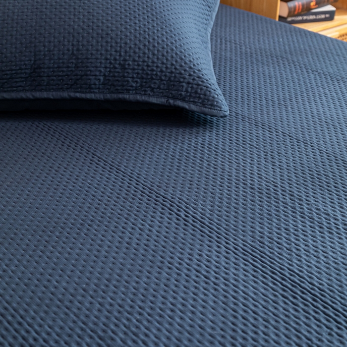 91家纺网 家纺一手货源 找家纺 宇淳国际 2026新款小竺棉超声波床笠三件套外贸跨境电商亚马逊速卖通欧美特殊尺寸可定制 藏青-小竺棉夹棉床笠