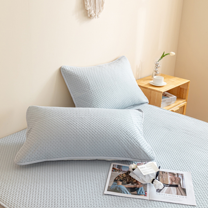 91家纺网 家纺一手货源 找家纺 宇淳国际 2026新款小竺棉超声波床笠三件套外贸跨境电商亚马逊速卖通欧美特殊尺寸可定制 兰灰-小竺棉夹棉床笠