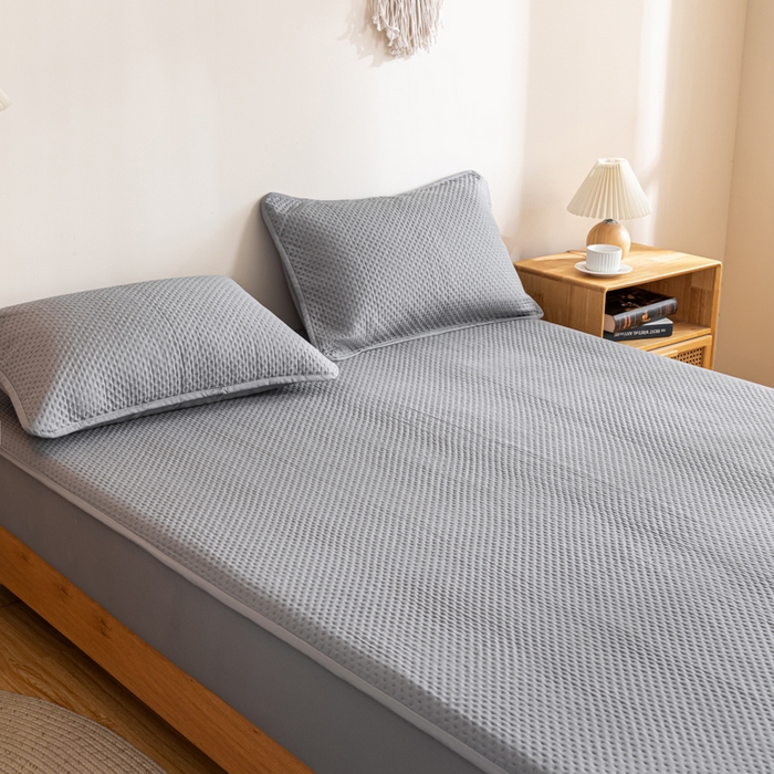 91家纺网 家纺一手货源 找家纺 宇淳国际 2026新款小竺棉超声波床笠三件套外贸跨境电商亚马逊速卖通欧美特殊尺寸可定制 浅灰-小竺棉夹棉床笠