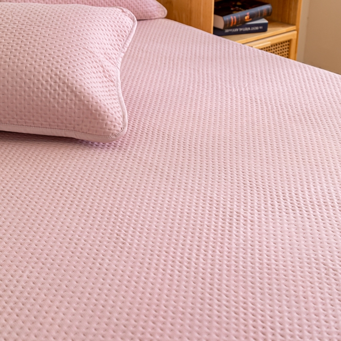 91家纺网 家纺一手货源 找家纺 宇淳国际 2026新款小竺棉超声波床笠三件套外贸跨境电商亚马逊速卖通欧美特殊尺寸可定制 浅粉-小竺棉夹棉床笠