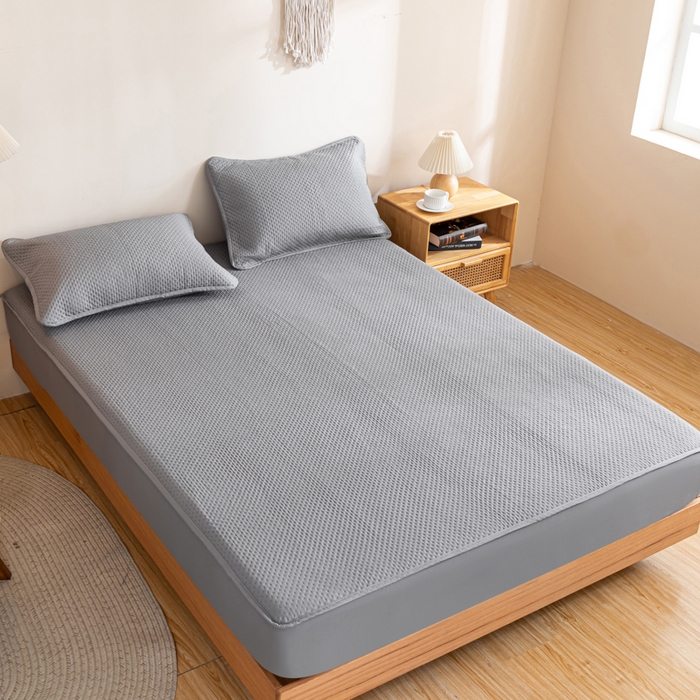 91家纺网 家纺一手货源 找家纺 宇淳国际 2026新款小竺棉超声波床笠三件套外贸跨境电商亚马逊速卖通欧美特殊尺寸可定制 浅灰-小竺棉夹棉床笠