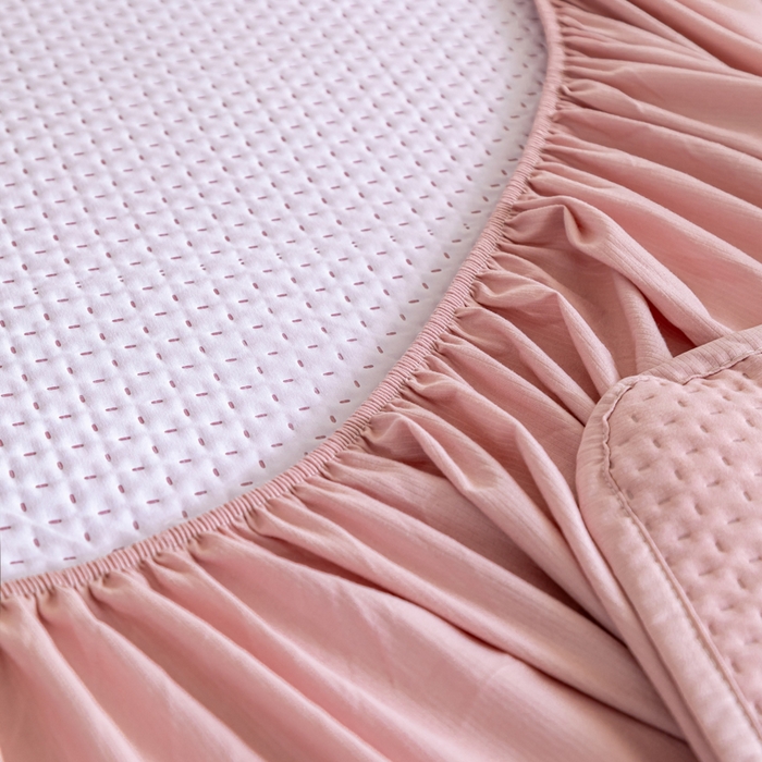 91家纺网 家纺一手货源 找家纺 宇淳国际 2026新款小竺棉超声波床笠三件套外贸跨境电商亚马逊速卖通欧美特殊尺寸可定制 浅粉-小竺棉夹棉床笠