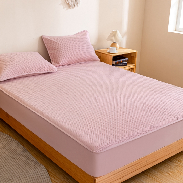 91家纺网 家纺一手货源 找家纺 宇淳国际 2026新款小竺棉超声波床笠三件套外贸跨境电商亚马逊速卖通欧美特殊尺寸可定制 浅粉-小竺棉夹棉床笠