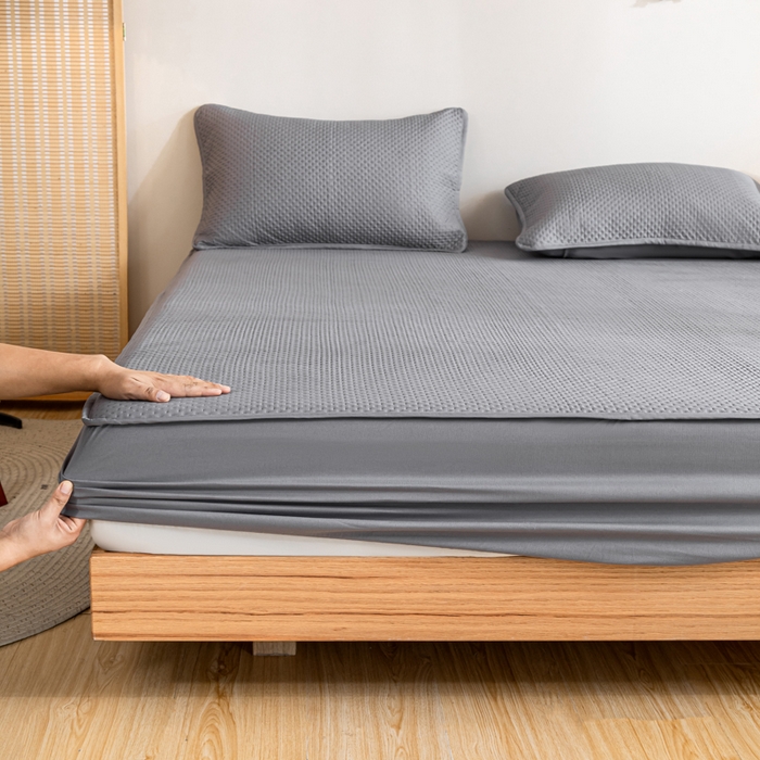 91家纺网 家纺一手货源 找家纺 宇淳国际 2026新款小竺棉超声波床笠三件套外贸跨境电商亚马逊速卖通欧美特殊尺寸可定制 浅灰-小竺棉夹棉床笠