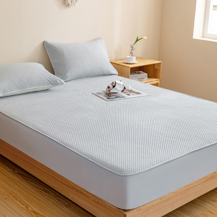 91家纺网 家纺一手货源 找家纺 宇淳国际 2026新款小竺棉超声波床笠三件套外贸跨境电商亚马逊速卖通欧美特殊尺寸可定制 兰灰-小竺棉夹棉床笠