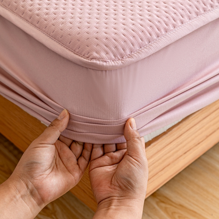 91家纺网 家纺一手货源 找家纺 宇淳国际 2026新款小竺棉超声波床笠三件套外贸跨境电商亚马逊速卖通欧美特殊尺寸可定制 浅粉-小竺棉夹棉床笠