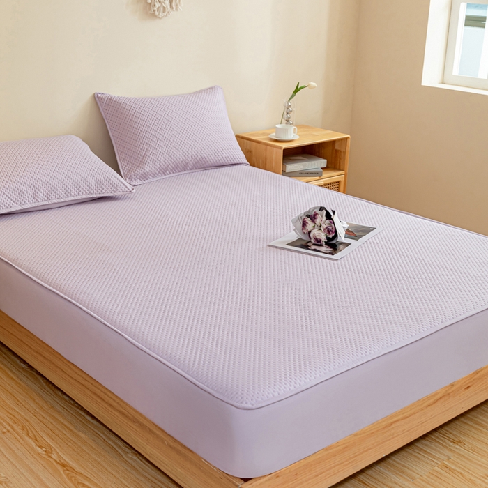 91家纺网 家纺一手货源 找家纺 宇淳国际 2026新款小竺棉超声波床笠三件套外贸跨境电商亚马逊速卖通欧美特殊尺寸可定制 浅紫-小竺棉夹棉床笠