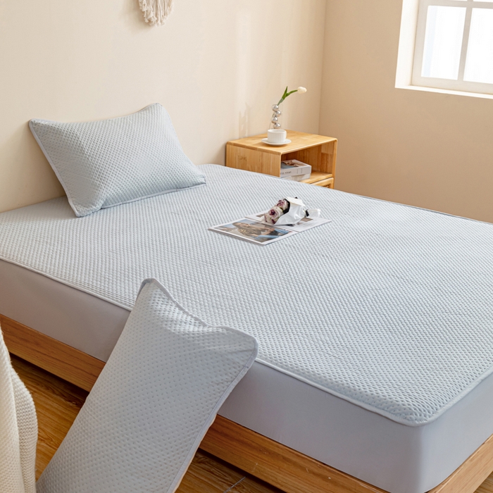 91家纺网 家纺一手货源 找家纺 宇淳国际 2026新款小竺棉超声波床笠三件套外贸跨境电商亚马逊速卖通欧美特殊尺寸可定制 兰灰-小竺棉夹棉床笠