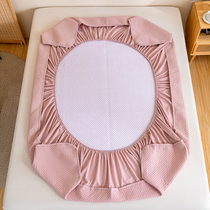 91家纺网 家纺一手货源 找家纺 宇淳国际 2026新款小竺棉超声波床笠三件套外贸跨境电商亚马逊速卖通欧美特殊尺寸可定制 浅粉-小竺棉夹棉床笠