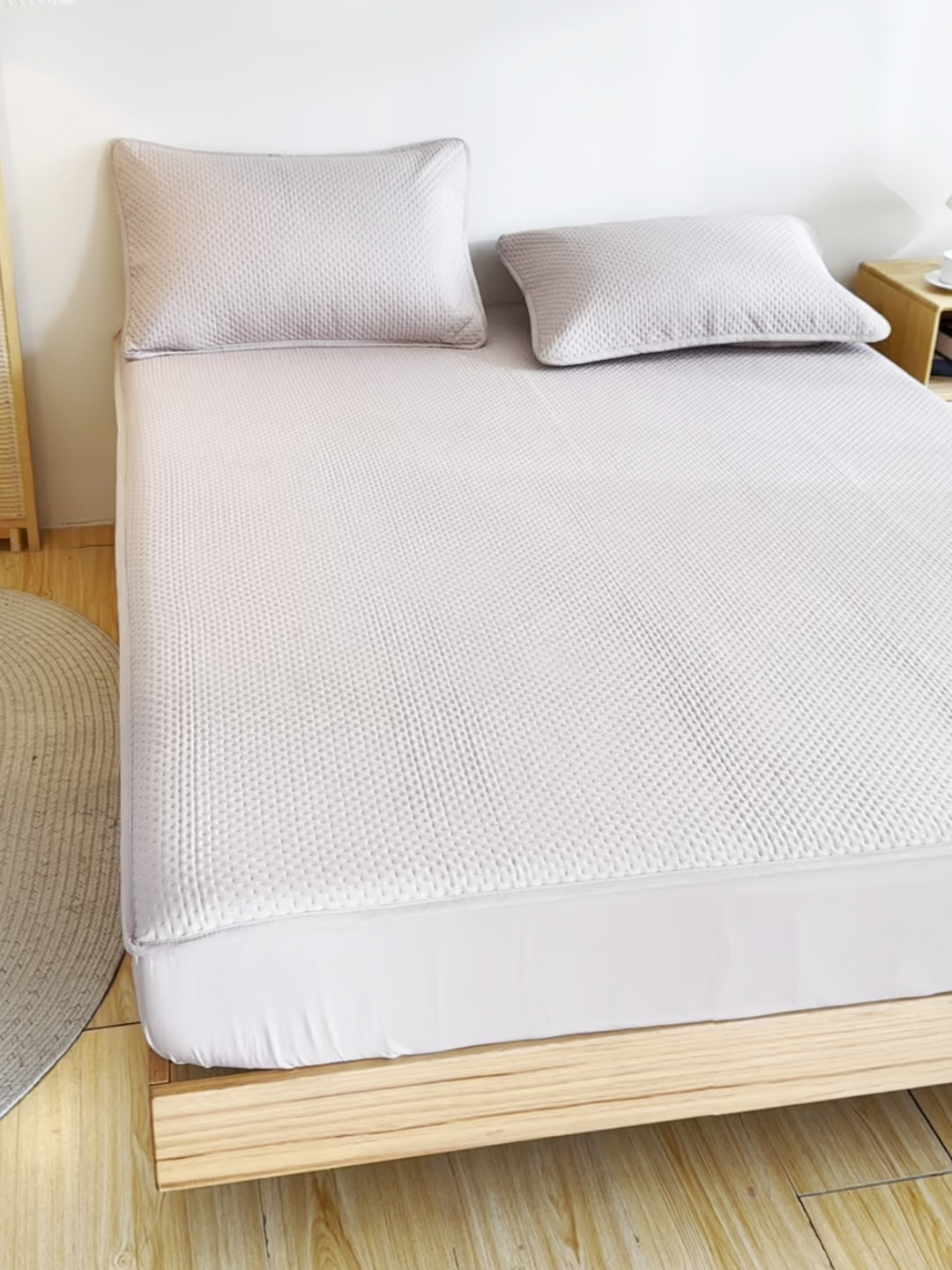 91家纺网 家纺一手货源 找家纺 宇淳国际 2026新款小竺棉超声波床笠三件套外贸跨境电商亚马逊速卖通欧美特殊尺寸可定制 卡其-小竺棉夹棉床笠