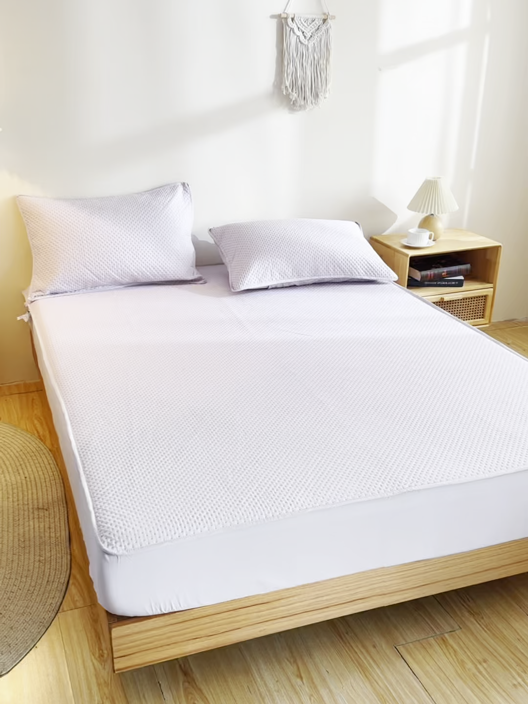 91家纺网 家纺一手货源 找家纺 宇淳国际 2026新款小竺棉超声波床笠三件套外贸跨境电商亚马逊速卖通欧美特殊尺寸可定制 浅紫-小竺棉夹棉床笠