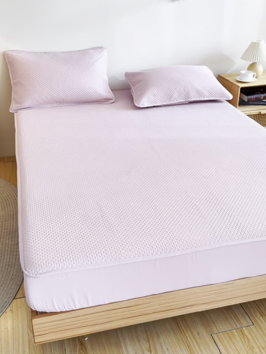 91家纺网 家纺一手货源 找家纺 宇淳国际 2026新款小竺棉超声波床笠三件套外贸跨境电商亚马逊速卖通欧美特殊尺寸可定制 浅粉-小竺棉夹棉床笠