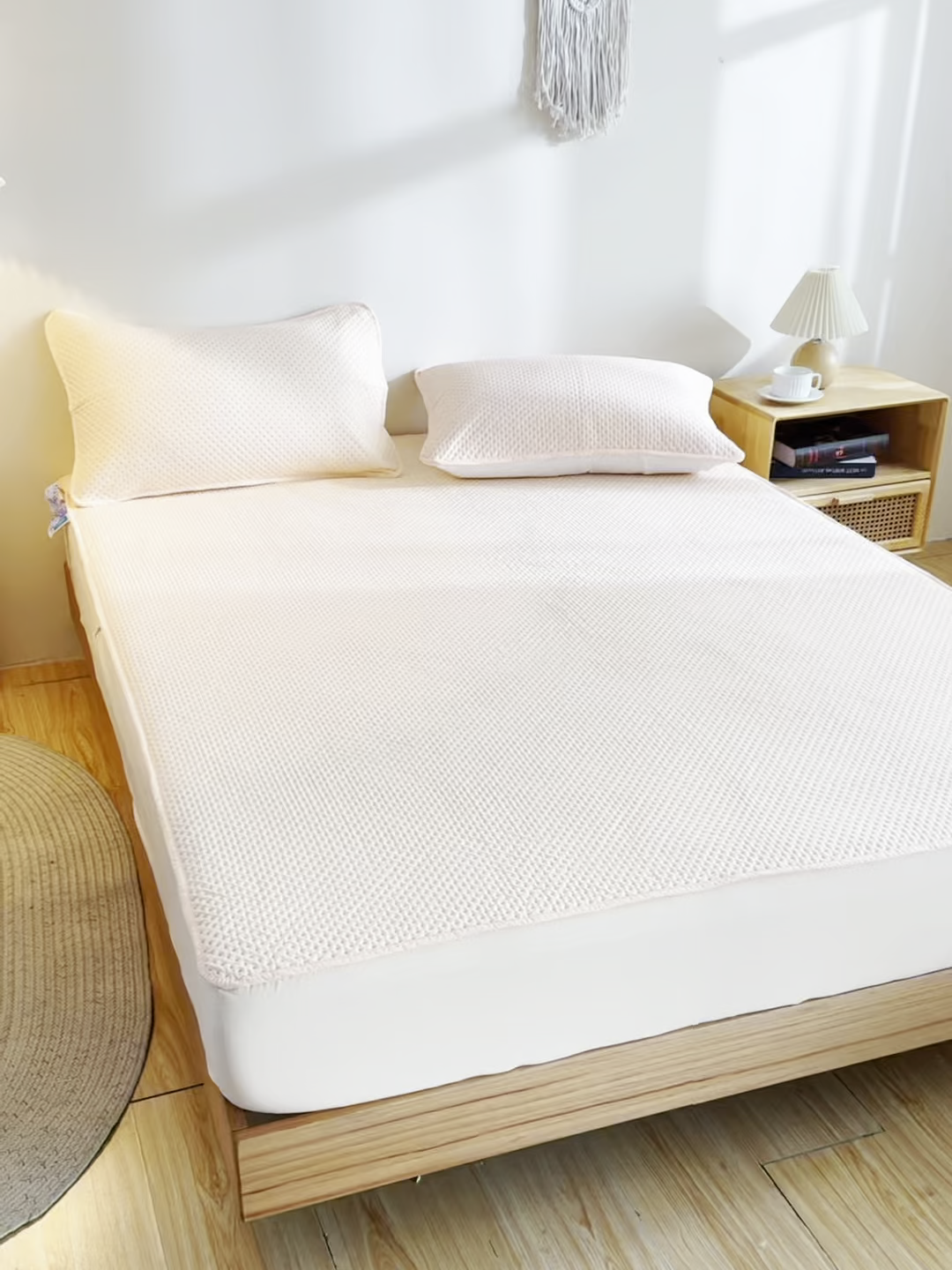 91家纺网 家纺一手货源 找家纺 宇淳国际 2026新款小竺棉超声波床笠三件套外贸跨境电商亚马逊速卖通欧美特殊尺寸可定制 玉色-小竺棉夹棉床笠