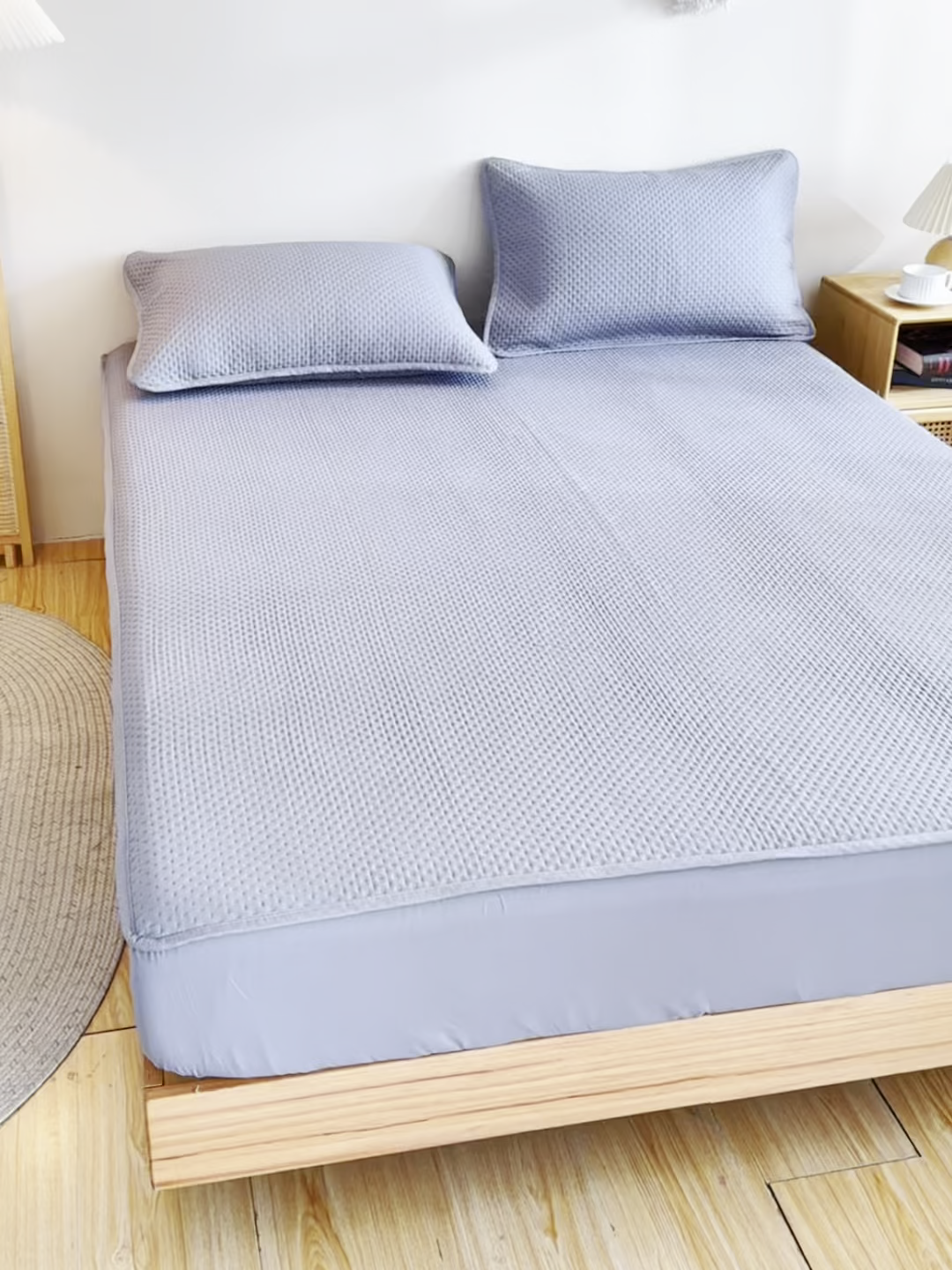 91家纺网 家纺一手货源 找家纺 宇淳国际 2026新款小竺棉超声波床笠三件套外贸跨境电商亚马逊速卖通欧美特殊尺寸可定制 浅灰-小竺棉夹棉床笠