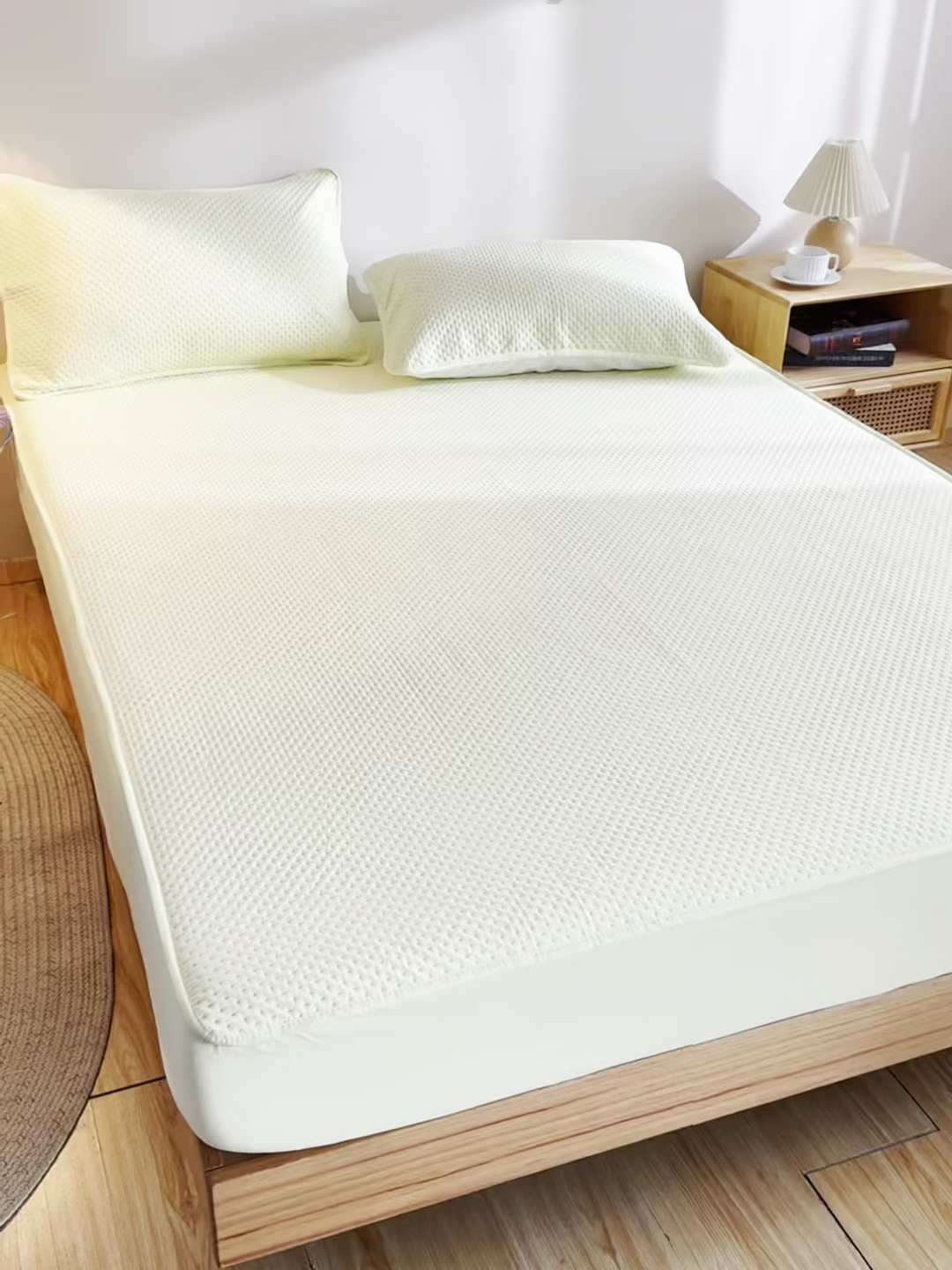 91家纺网 家纺一手货源 找家纺 宇淳国际 2026新款小竺棉超声波床笠三件套外贸跨境电商亚马逊速卖通欧美特殊尺寸可定制 淡雅绿-小竺棉夹棉床笠