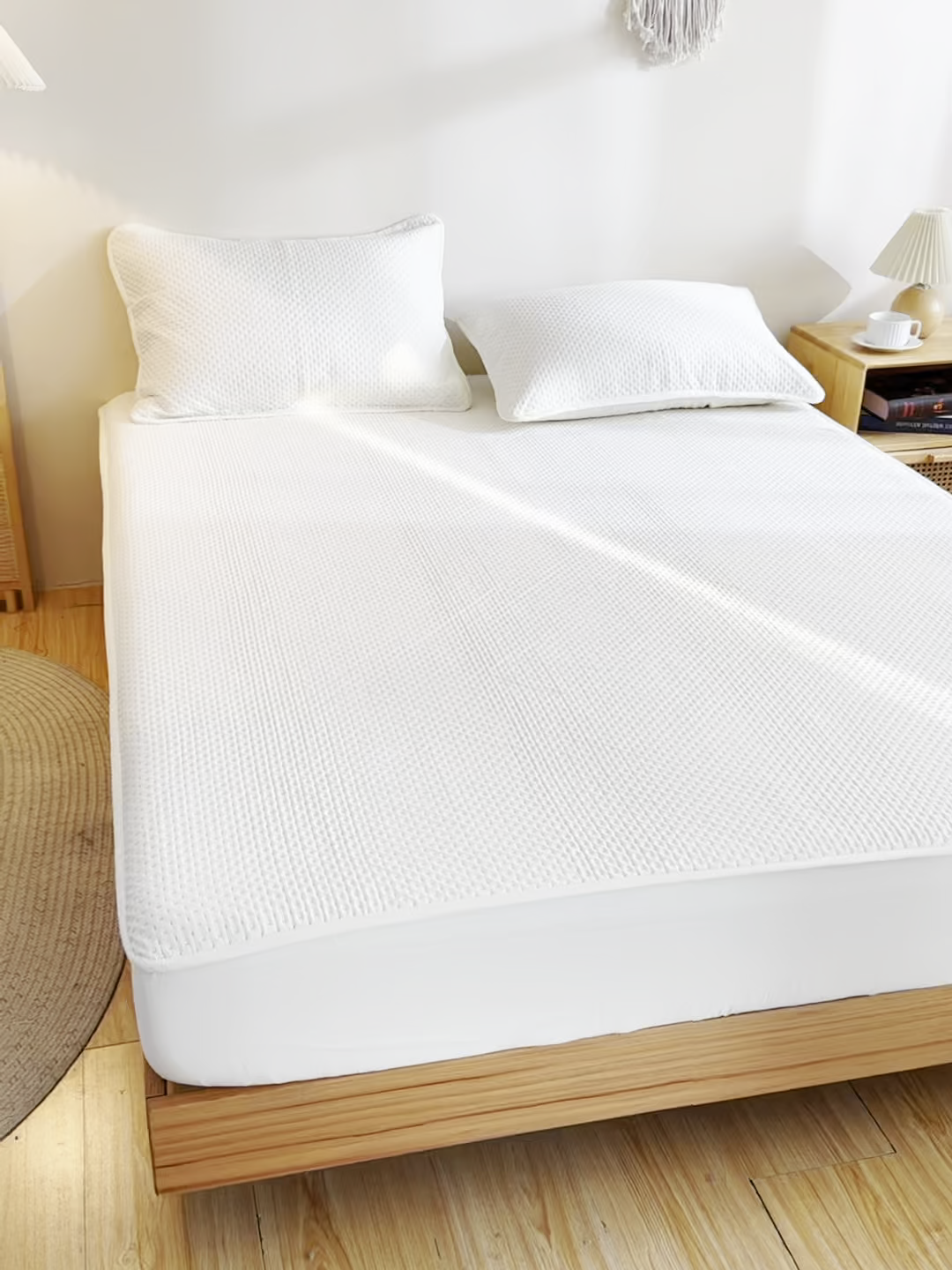 91家纺网 家纺一手货源 找家纺 宇淳国际 2026新款小竺棉超声波床笠三件套外贸跨境电商亚马逊速卖通欧美特殊尺寸可定制 米白-小竺棉夹棉床笠