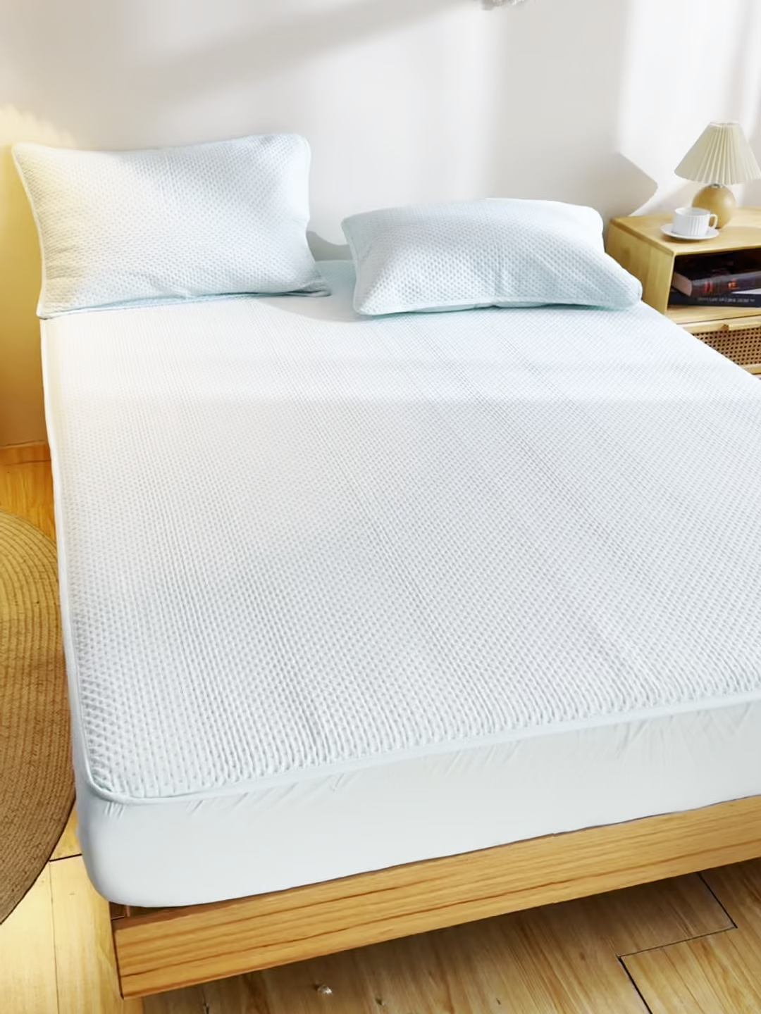 91家纺网 家纺一手货源 找家纺 宇淳国际 2026新款小竺棉超声波床笠三件套外贸跨境电商亚马逊速卖通欧美特殊尺寸可定制 秋波兰-小竺棉夹棉床笠