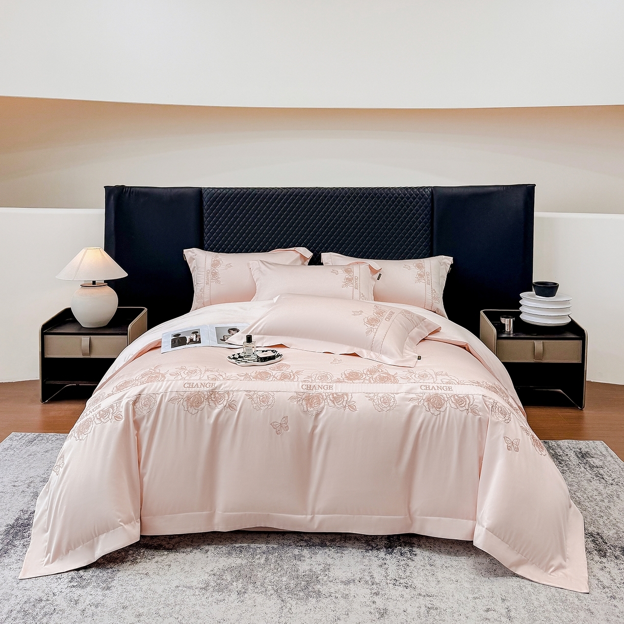 91家纺网 家纺一手货源 找家纺 （总）莱势 2026新品100支纯棉全棉50x50s埃及长绒棉刺绣绣花四件套高端礼盒-倾城系列