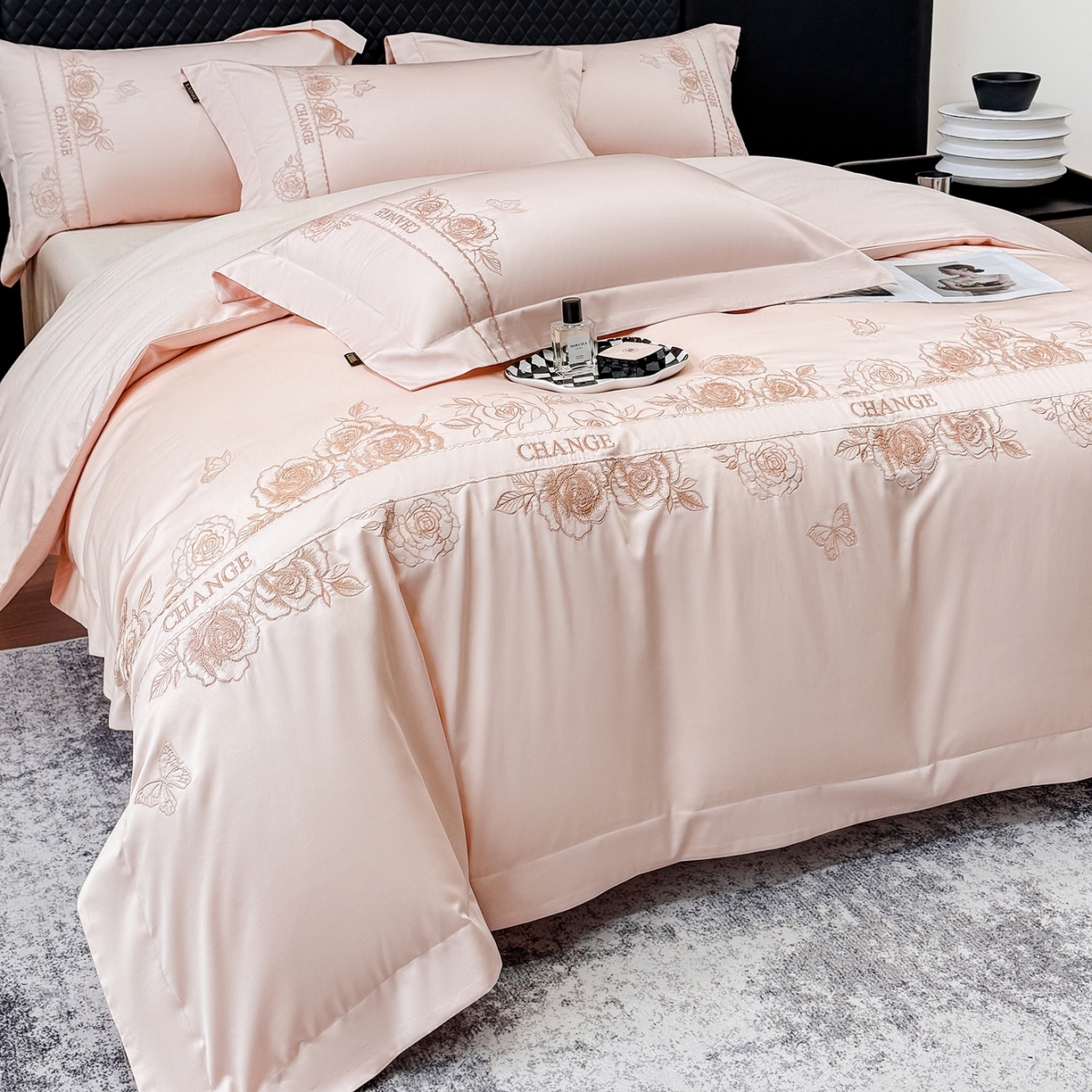 91家纺网 家纺一手货源 找家纺 （总）莱势 2026新品100支纯棉全棉50x50s埃及长绒棉刺绣绣花四件套高端礼盒-倾城系列