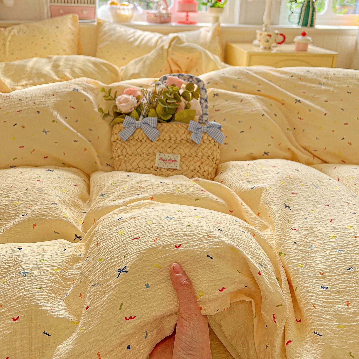 91家纺网 家纺一手货源 找家纺 （总）仟人梦 2026新款云感双层纱印花四件套