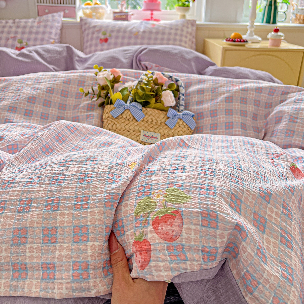 91家纺网 家纺一手货源 找家纺 （总）仟人梦 2026新款云感双层纱印花四件套