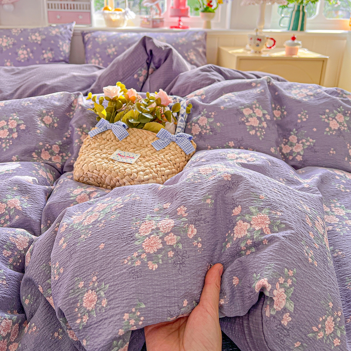 91家纺网 家纺一手货源 找家纺 （总）仟人梦 2026新款云感双层纱印花四件套