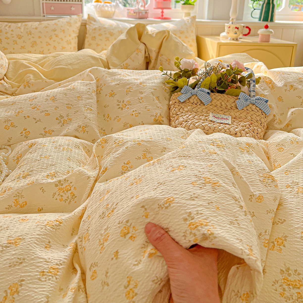 91家纺网 家纺一手货源 找家纺 （总）仟人梦 2026新款云感双层纱印花四件套