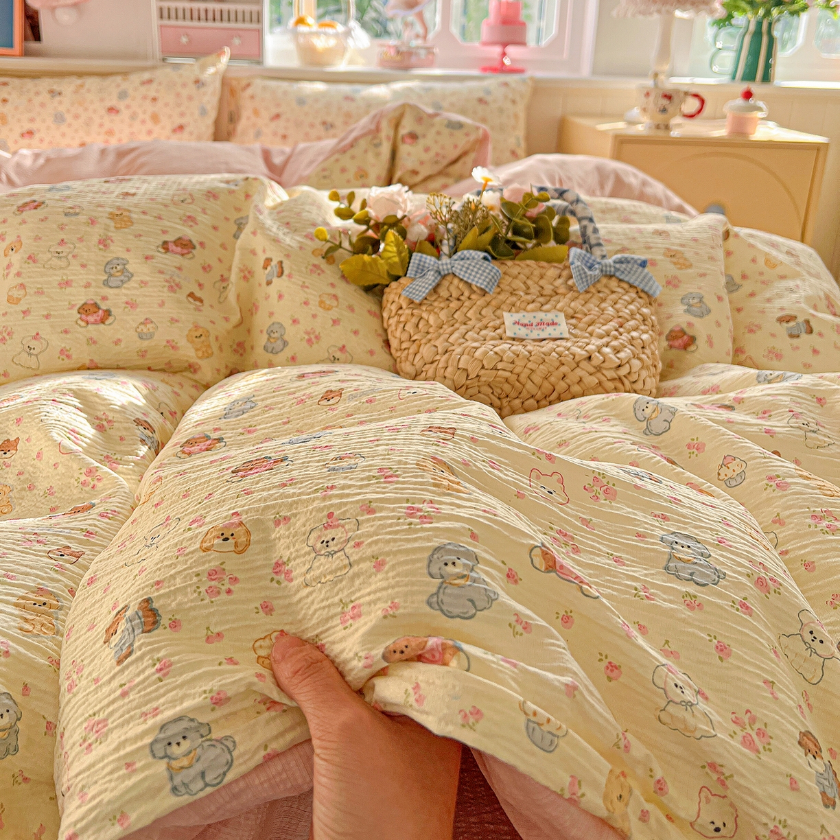 91家纺网 家纺一手货源 找家纺 （总）仟人梦 2026新款云感双层纱印花四件套