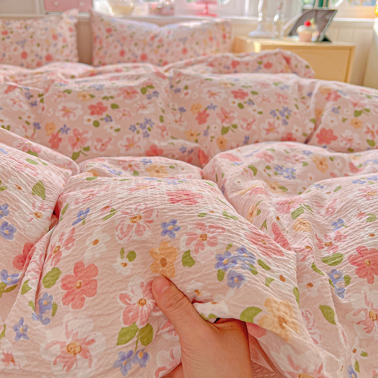 91家纺网 家纺一手货源 找家纺 （总）仟人梦 2026新款云感双层纱印花四件套