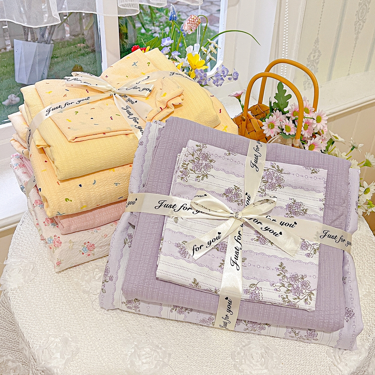 91家纺网 家纺一手货源 找家纺 仟人梦 2026新款云感双层纱印花四件套 组合图（仅供展示不可下单）