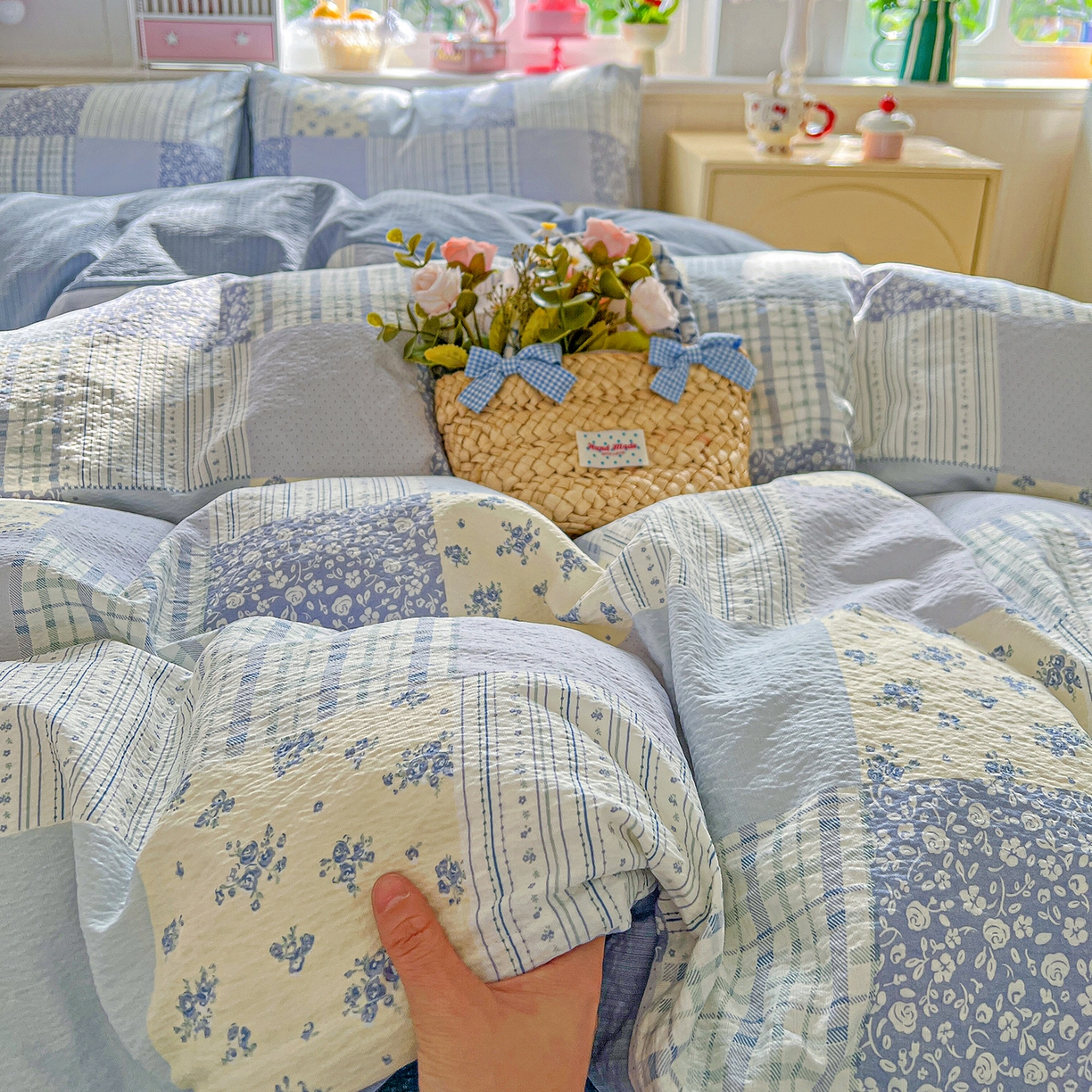 仟人梦 2026新款云感双层纱印花四件套 半亩花田